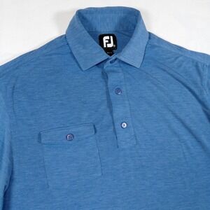 FootJoy Mens‎ Small Blue Heathered Performance Golf Polo Shirt Pocket